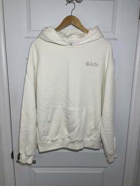 Apple Ads Team Corporate Employee Hoodie S Off-White Embroidered Pocket Rare EUC